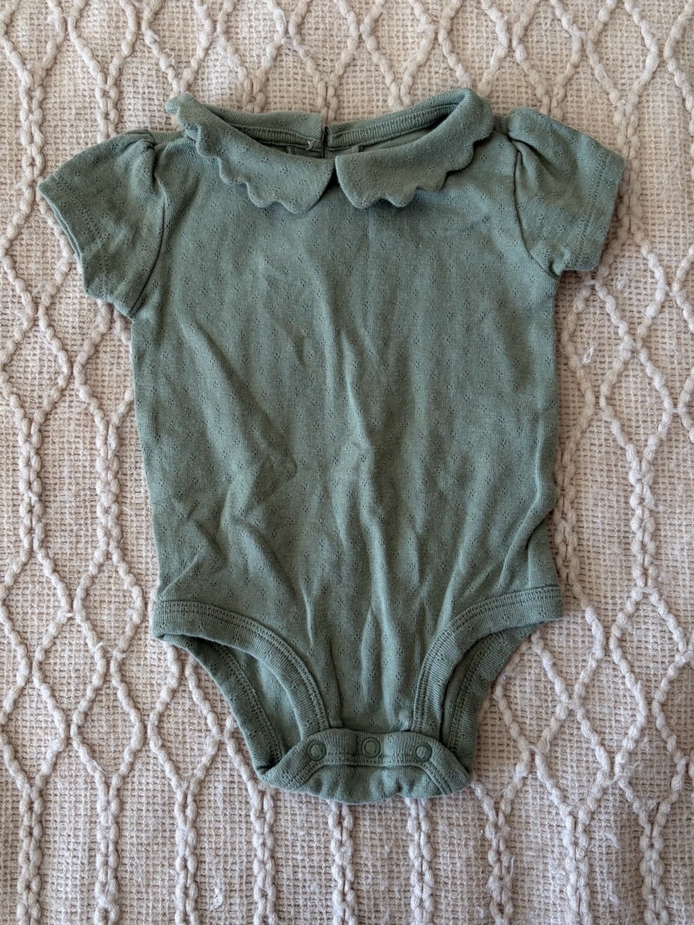 Girls' Scalloped Collar One-Piece Bodysuit in Sage Green